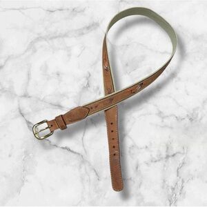 Zepellin western tan Brown Leather Men's Belt embroidered size 38